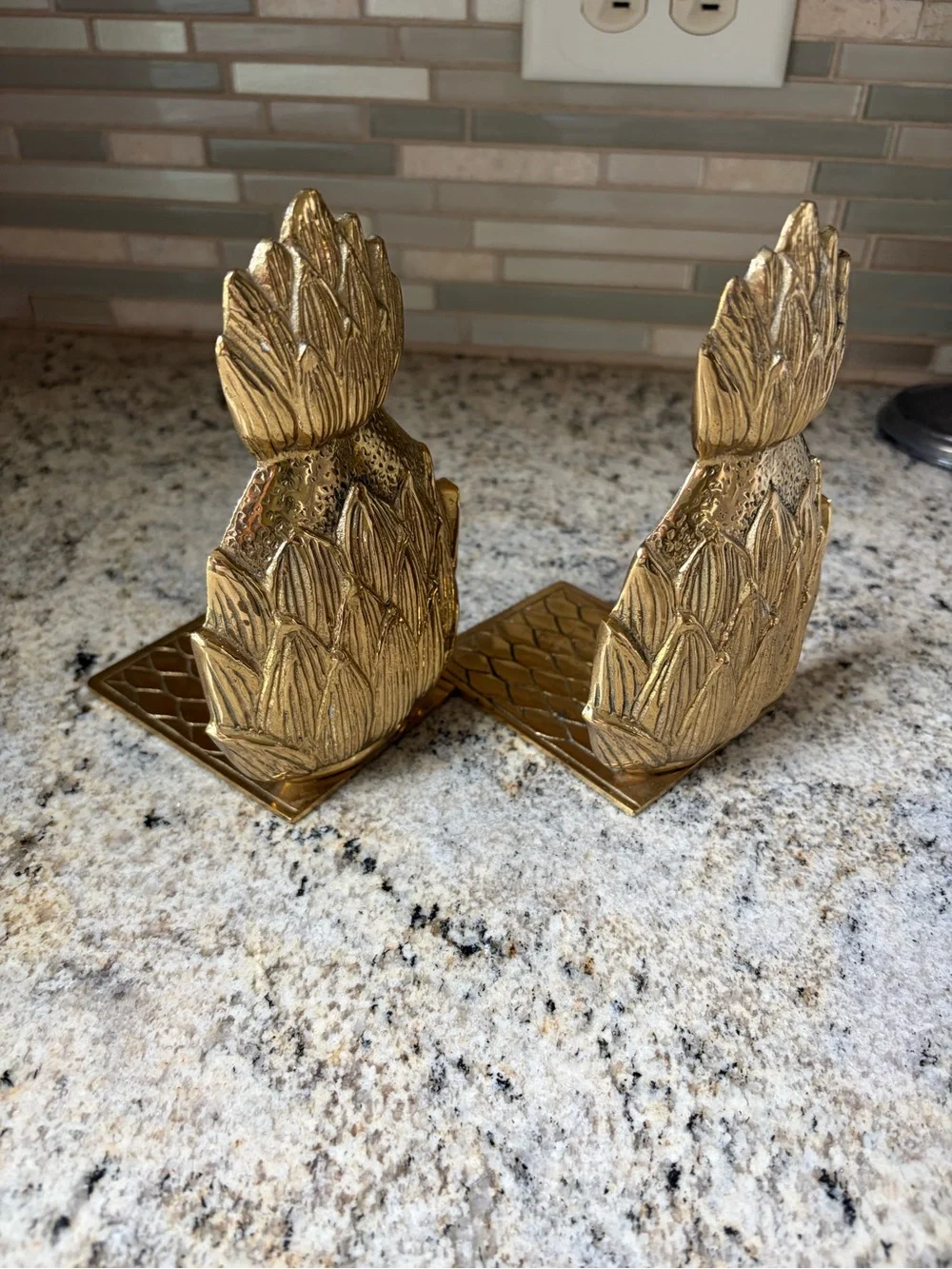 Vintage Solid Brass Pineapple Bookends - Decorative Pair